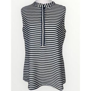 Banana Republic Navy Blue & Light Tan Striped Sleeveless 1/2 Snap Size 6